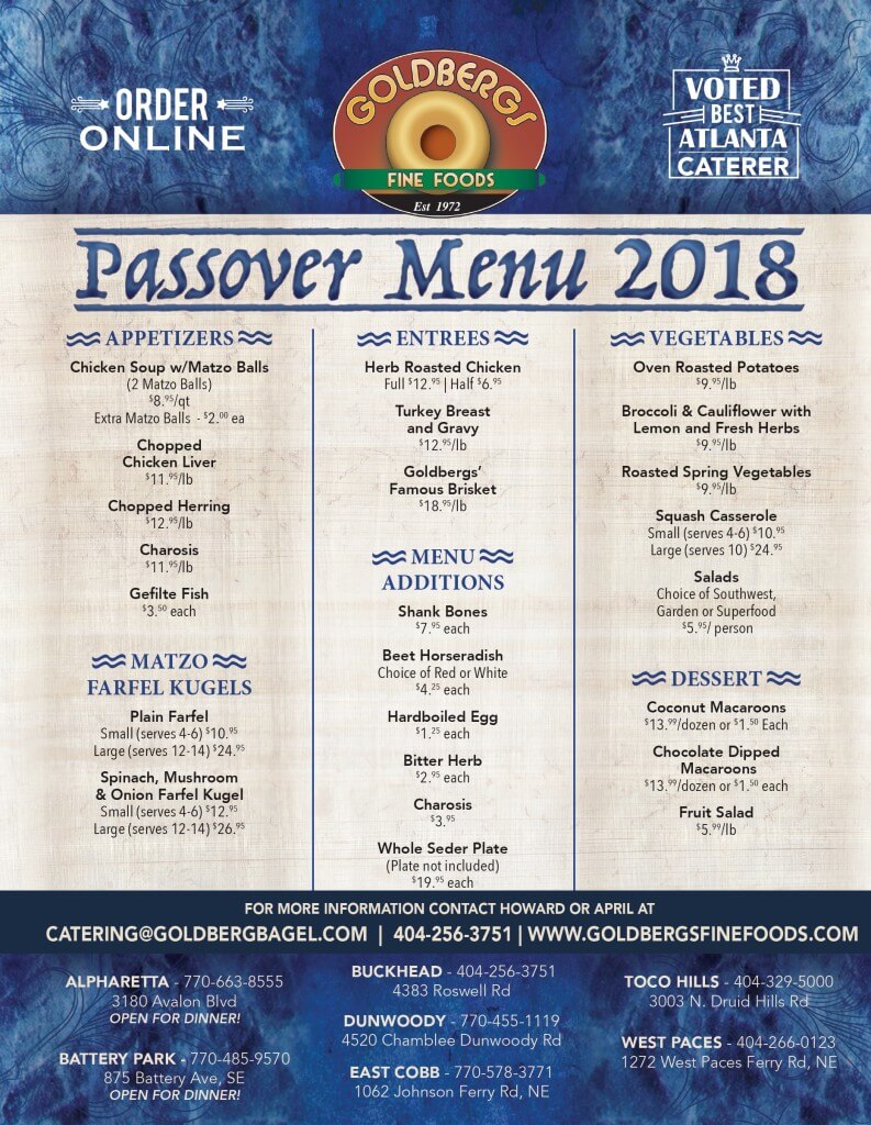 The Goldbergs Fine Foods Passover Menu 2018 Is Here 0900